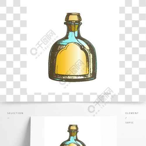 酒精饮料产品的空白标签由蓝色龙舌兰植物饮料包装彩色插图制成颜色吹